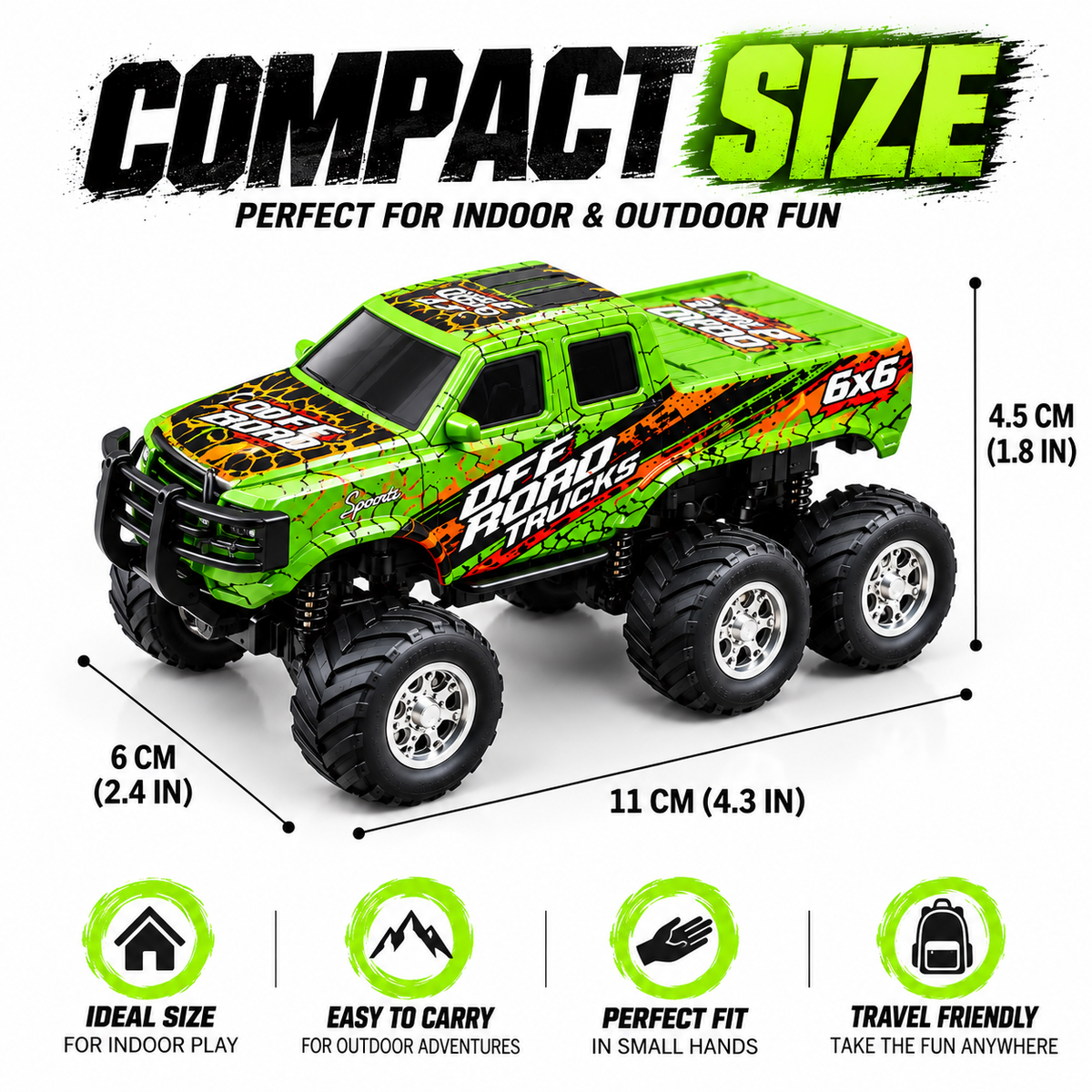 Mini RC 1:64 6x6 monster truck driving on all terrain
