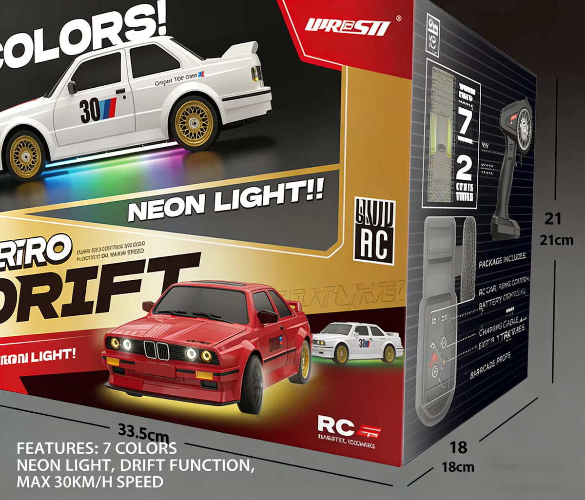 Retro Year Drift RC Car – remote control and accessories