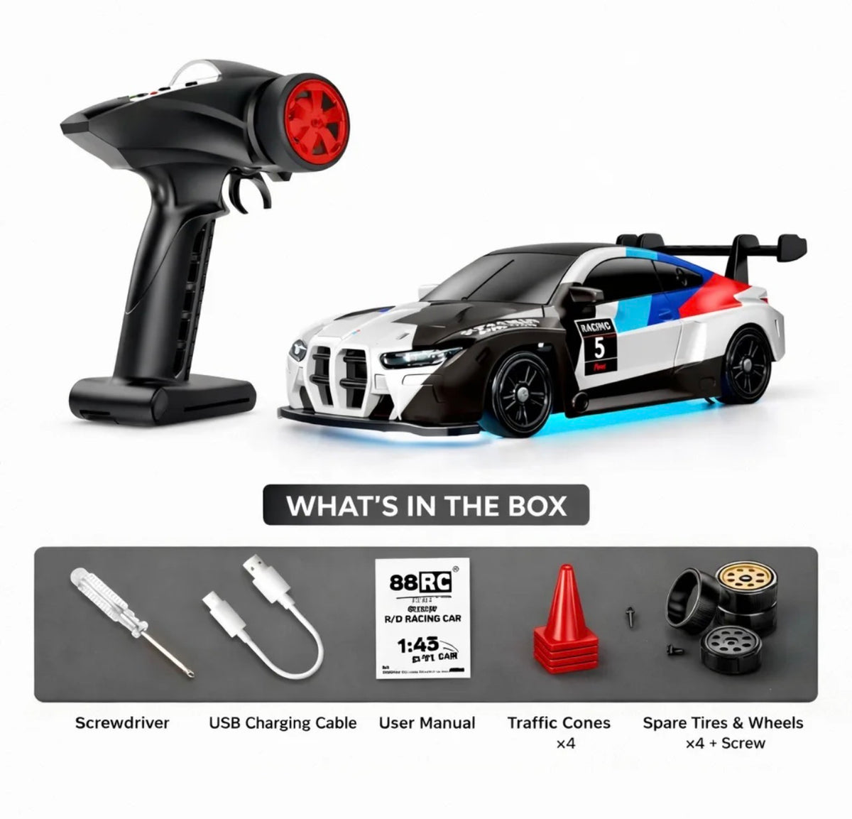 88RC 1:43 4WD drift RC car with proportional control and working lights