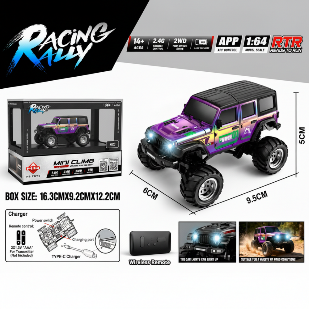 Mini Climb 1:64 Off-Road RC Car | 2.4GHz App Control