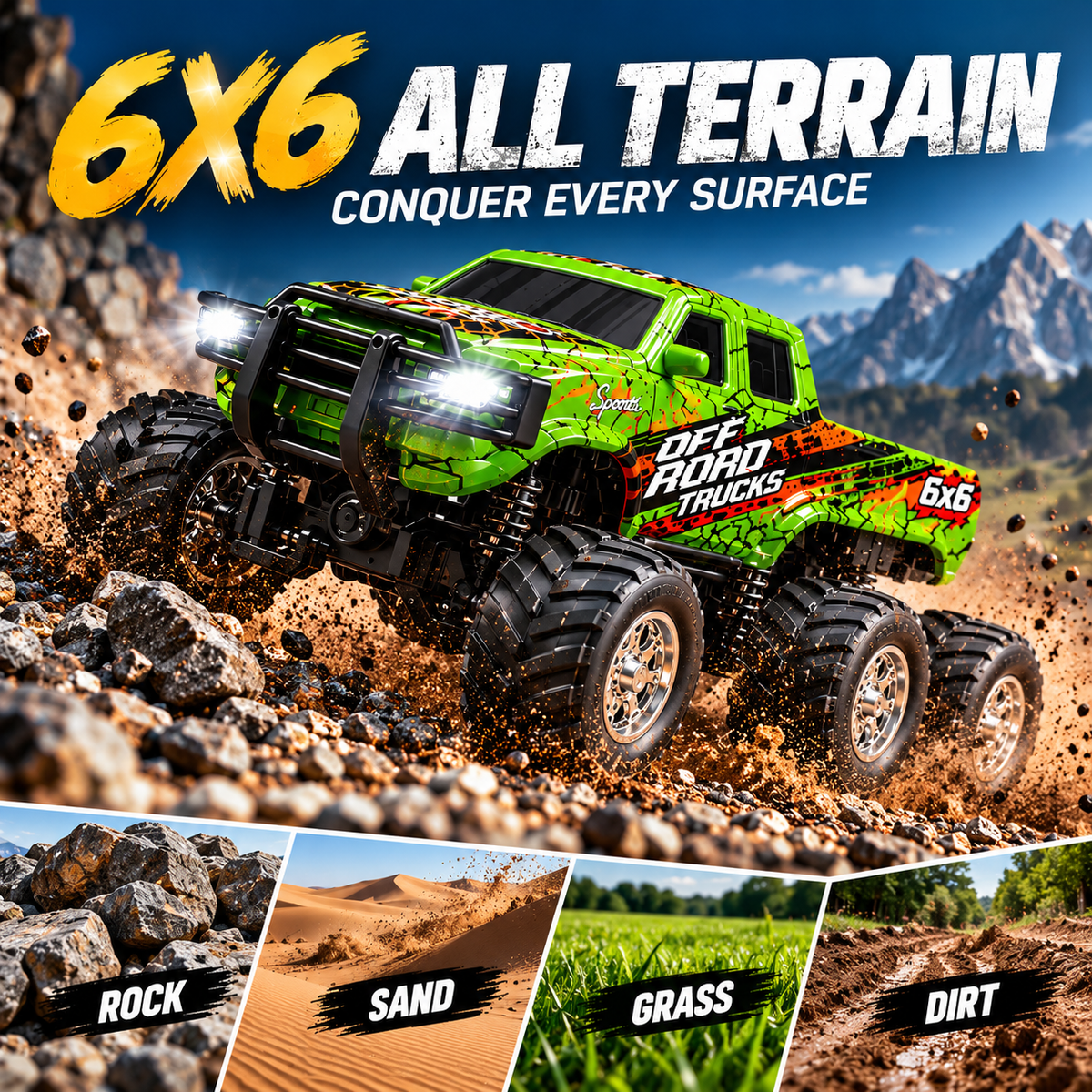 Mini RC 1:64 6x6 monster truck compact size and dimensions