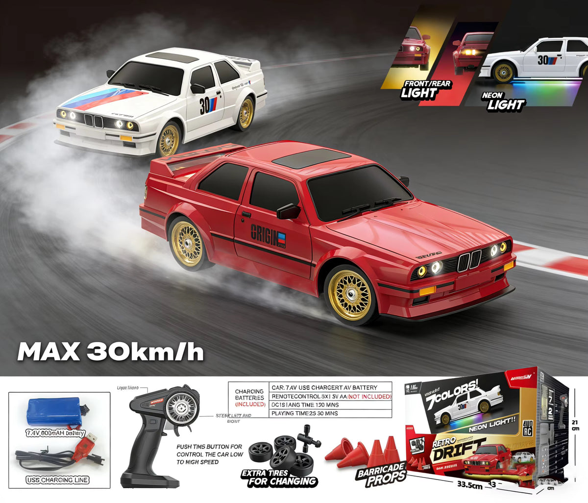 Retro Year Drift RC Car – extra tires and accessories