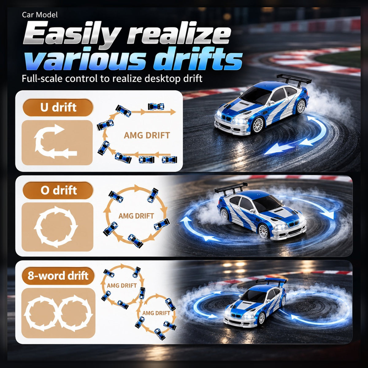 1:43 BMW M3 style 4WD RC drift car package dimensions